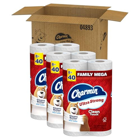 Charmin Toilet Paper Ultra Strong Clean Touch, 24 Family Mega Rolls = 120 Regular Rolls (Packaging May Vary), Bulk Toilet Paper, Household Essentials