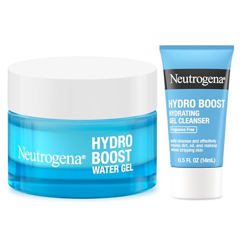 Neutrogena Hydro Boost Water Gel Face Moisturizer with Hyaluronic Acid, 48-Hour Hydration, 1.7 Fl Oz, & Hydro Boost Hydrating Gel Facial Cleanser Trial Size, 0.5 Fl Oz, Skincare Set, 2 Pack