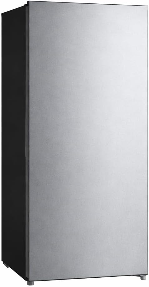 7.1 Cu. Ft. Upright Freezer with Adjustable Temperature, Space-Saving Design, and 4 Shelves - Stainless Steel Look