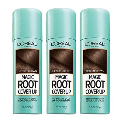 L'Oreal Paris Magic Root Cover Up Gray Concealer Spray Medium Brown 6 oz (3 pack)