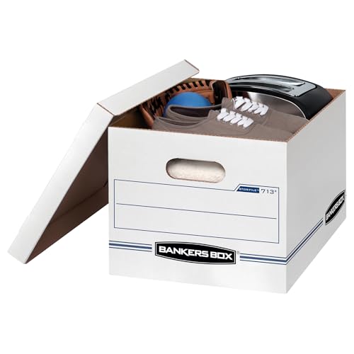 Bankers Box 12 Pack STOR/FILE Basic Duty File Storage Boxes, Standard Assembly, Lift-off Lid, Letter/Legal, White/Blue