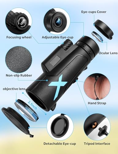 12x50 High-Power Monocular Telescope with Smartphone Tripod, Portable Bag - Ideal for Bird Watching, Hunting, Hiking, Camping - Large Vision with BAK4 Prism and FMC Lens Technology