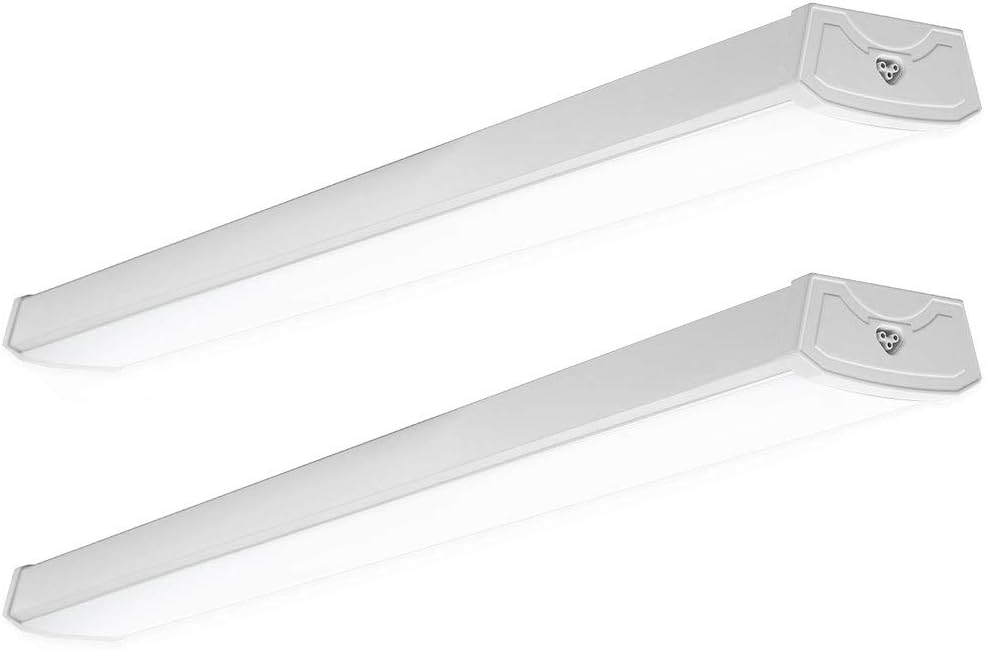 Sunco 2 Pack LED Shop Lights 4ft, Wraparound Fixtures, 40W=300W, Linkable