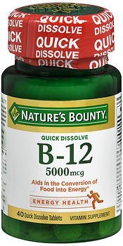 Nature's Bounty B-12 5000 mcg Supplement Quick Dissolve Natural Cherry Flavor - 40 Tablets, Pack of 5