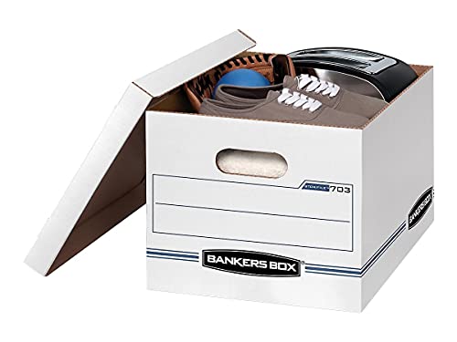 Bankers Box 12 Pack STOR/FILE Basic Duty File Storage Boxes, Standard Assembly, Lift-off Lid, Letter/Legal, White/Blue