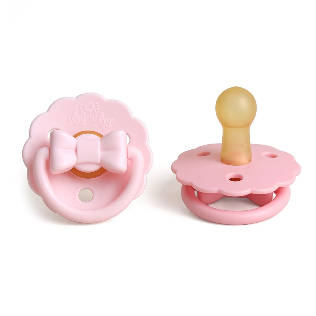 Itzy Ritzy Natural Rubber Pacifiers Set of 2, 6-18 Months (Pink Bows)