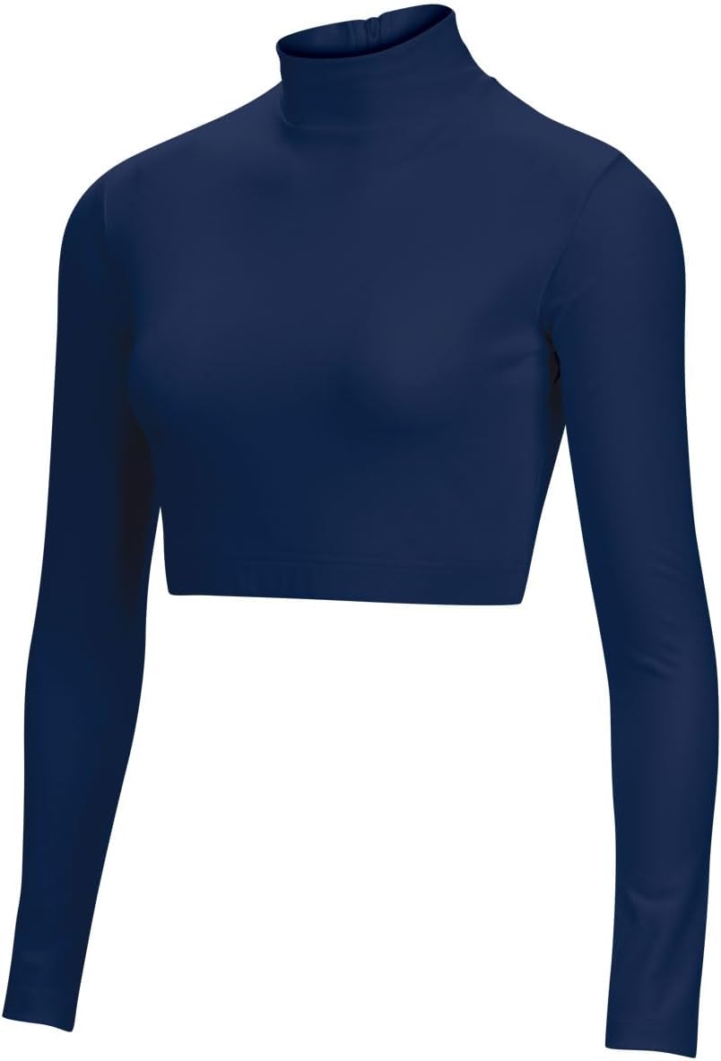 chassé Girls Long Sleeve Cropped Bodysuit, Mock Neck Cheerleading Shirt