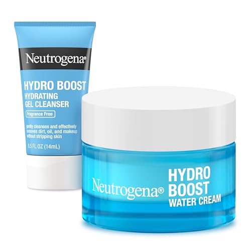 Neutrogena Hydro Boost Water Cream Face Moisturizer with Hyaluronic Acid, 72-Hour Hydration, 1.7 Fl Oz, & Hydro Boost Hydrating Gel Face Cleanser Trial Size, 0.5 Fl Oz, Skincare Set, 2 Pack