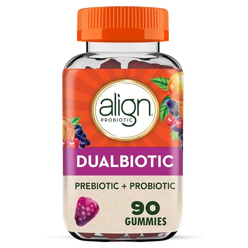 Align DualBiotic, Prebiotic + Probiotic for Women and Men, Help Nourish and Add Good Bacteria for Digestive Support, Natural Fruit Flavors, 90 Gummies