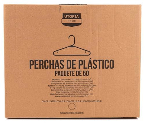 Utopia Home Plastic Hangers 50 Pack - Perfect for Clothes Hangers Space Saving - Durable and Strong Coat or Pant Hangers for Closet Organizers and Storage with Shoulder Grooves (White)