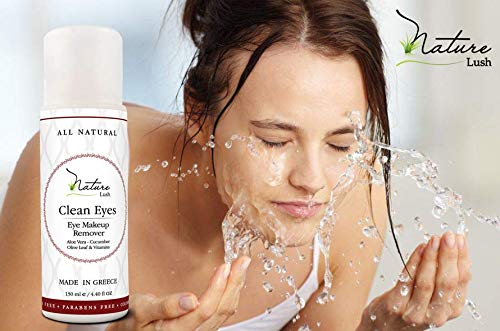 Nature Lush The Best Natural Eye & Face Makeup Remover - Oil Free - Rich Vitamins - Non Irritating – No Hazardous Chemicals - “Clean Eyes Made In Greece 4.4 oz