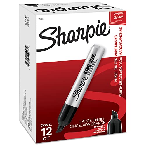 SHARPIE King Size Permanent Markers, Black, Chisel Tip, 12 Count - Ideal for Poster Boards and Large Surfaces