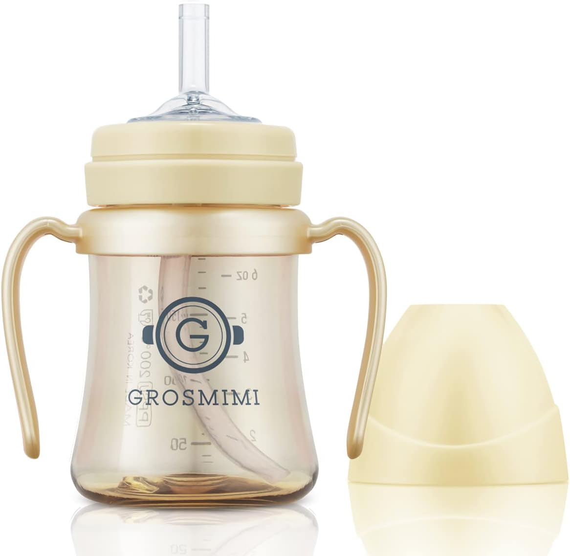 GROSMIMI PPSU Baby Straw Cup Stage 1, 6M+, Spill-Proof, 6oz (Butter)