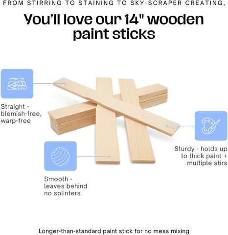 14 Inch Paint Sticks, Box of 100 Hardwood Paint Stirrers, Wood Mixing Paddles for Epoxy or Resin, Garden or Library Markers by Woodpeckers