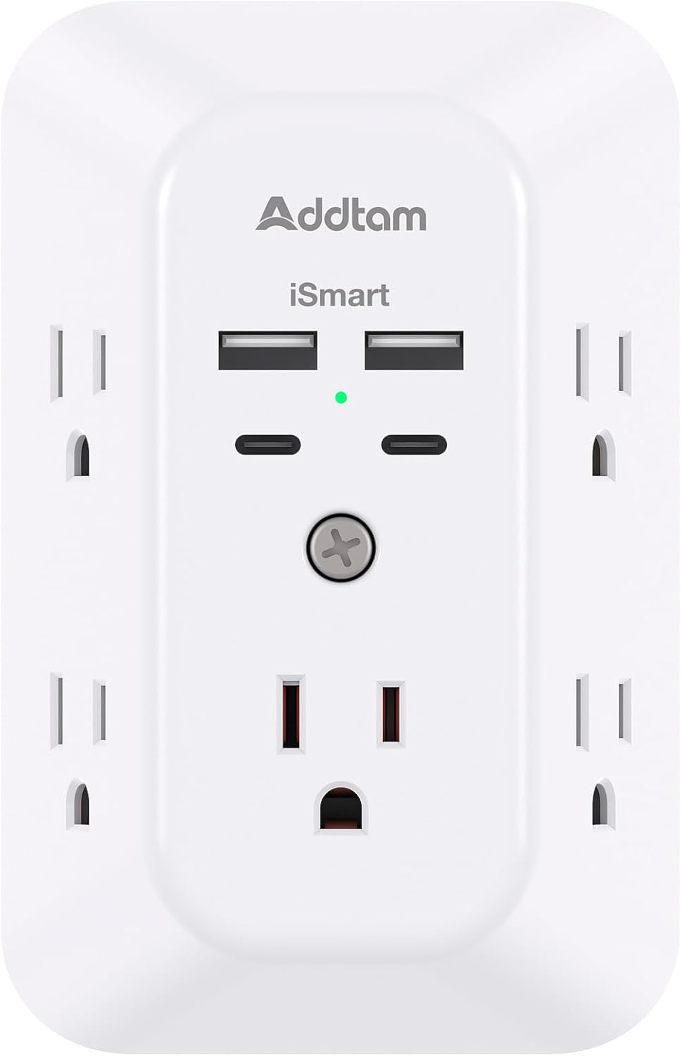 Addtam 5-Outlet Extender Surge Protector, Multi Plug Wall Outlet with 4 USB Wall Charger(2 USB C), Outlet Splitter Power Strip for Home Office Dorm Room Essentials, Plug Extension Outlet 1800J, 2 Pack