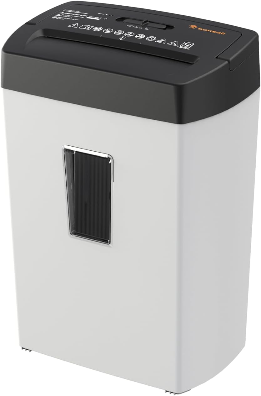 Bonsaii 12-Sheet Cross Cut Shredder, P-4 High Security, 5.5 Gal, Heavy Duty for Home Office, Shreds Paper, Credit Card, Mail, Staples, with Transparent Window, White & Black