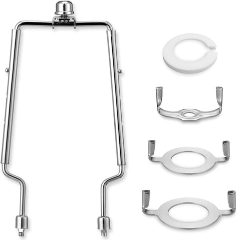Lamp Harp Kit, 7 8 9 10 inch Adjustable Lamp Shade Holder, Hardware Parts Included Harp Frame and Finials, Standard Saddle, E14 E26 E27 Light Base UNO Fitter Adapter, Lamp Bracket Accessories (Silver)