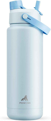 POWCAN 32 oz Insulated Water Bottle with 2-in-1 Straw and Spout Lid, Keep Cold 24H, Leak-Proof, BPA-Free, Double Wall Stainless Steel Water Bottle for Sports, Gym, Travel, and School (Sea Breeze)