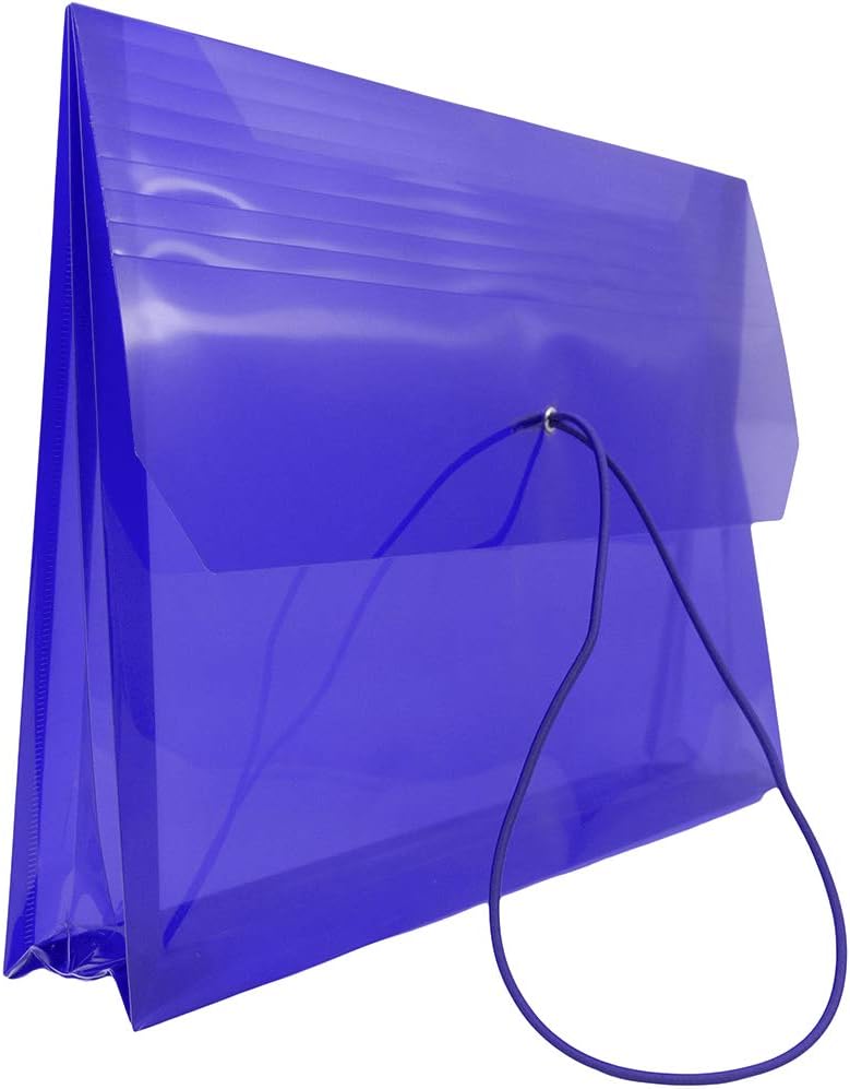 JAM PAPER Plastic Expansion Envelopes with Elastic Band Closure - Letter Booklet - 9 3/4 x 13 with 2.5 Inch Expansion - Blue - 12/Pack
