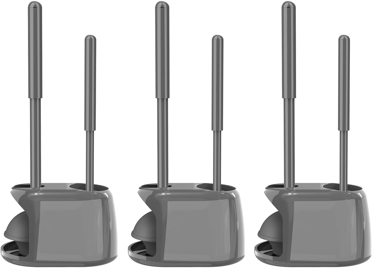 SetSail 3 Packs Toilet Brush and Plunger Set for Bathroom Cleaning, Gray