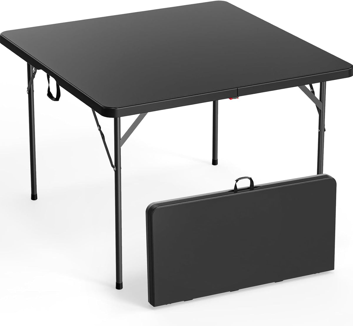 VINGLI 42" Fold in Half Square Table, Bi-Folding Commercial Portable Plastic Dining Table for Kitchen Outdoor Party Wedding Event, Black
