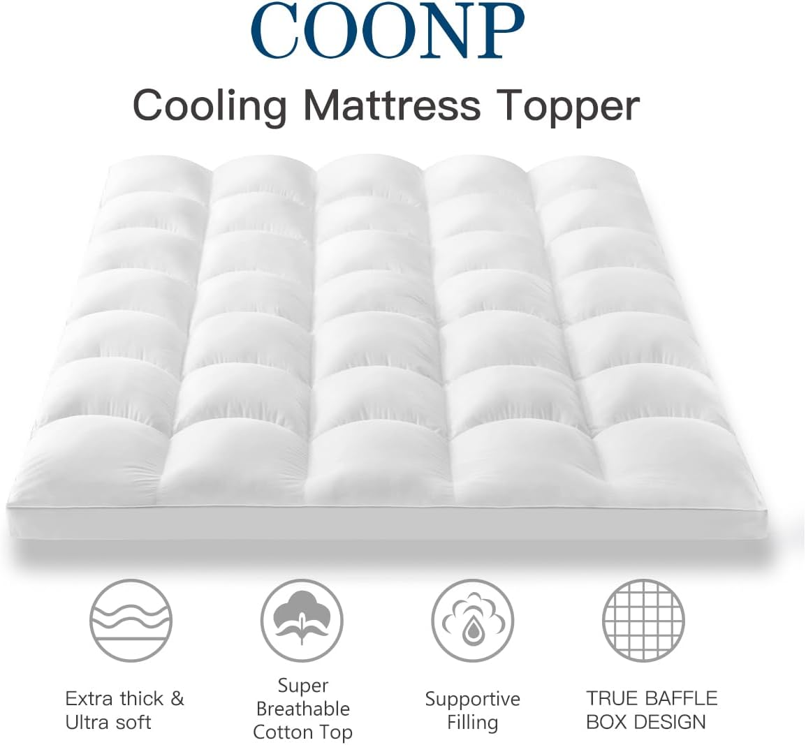 COONP Full Mattress Topper, Cotton Extra Thick Pillow Top Mattress Pad