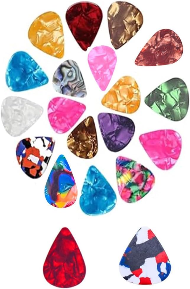 20 Pack Colorful Celluloid Guitar Picks Set, 4 Gauges 0.46mm 0.71mm 0.81mm 0.96mm Durable Guitar Plectrums, Ideal for Acoustic, Electric, Bass Guitars & Ukuleles Beginner Players