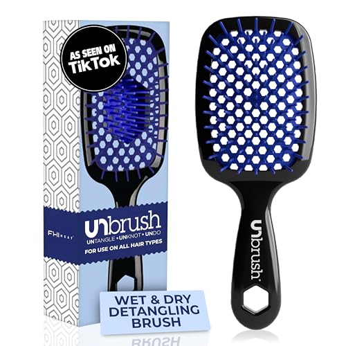 FHI Heat UNbrush Detangling Brush for Pain-Free Brushing on All Wet or Dry Hair Types — Durable DuoFlex Anti-Static Bristles, Lightweight Handle, Vented Hair Brush, Galaxy Blue