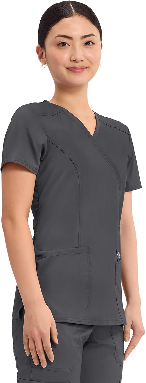 Cherokee WW Revolution Scrub Tops Women Mock Wrap 2 Pockets Nurse Shirt