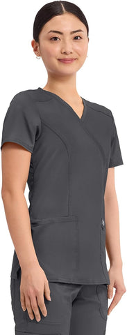 Cherokee WW Revolution Scrub Tops Women Mock Wrap 2 Pockets Nurse Shirt