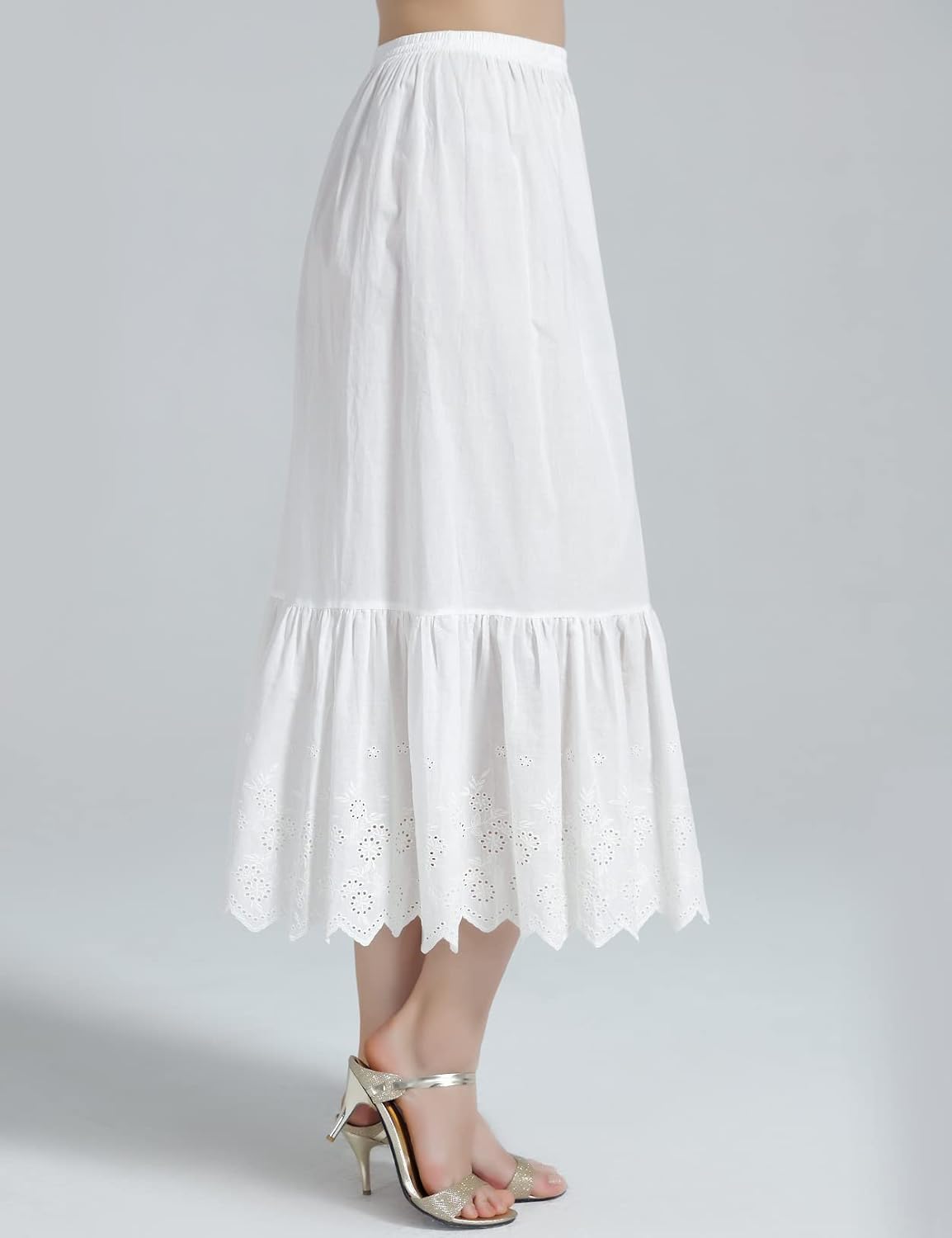 BEAUTELICATE Half Slip Skirt Extender 100% Cotton Vintage Underskirt with Lace Embroidery