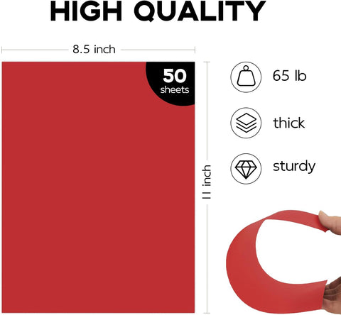 Goefun 50 Pack Red Cardstock 8.5 x 11 65lb Printer Paper