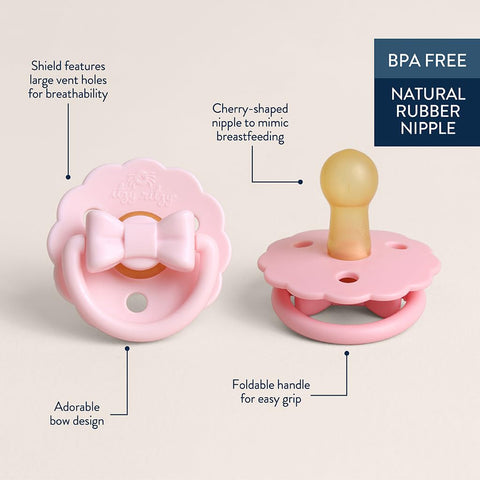 Itzy Ritzy Natural Rubber Pacifiers Set of 2, 6-18 Months (Pink Bows)