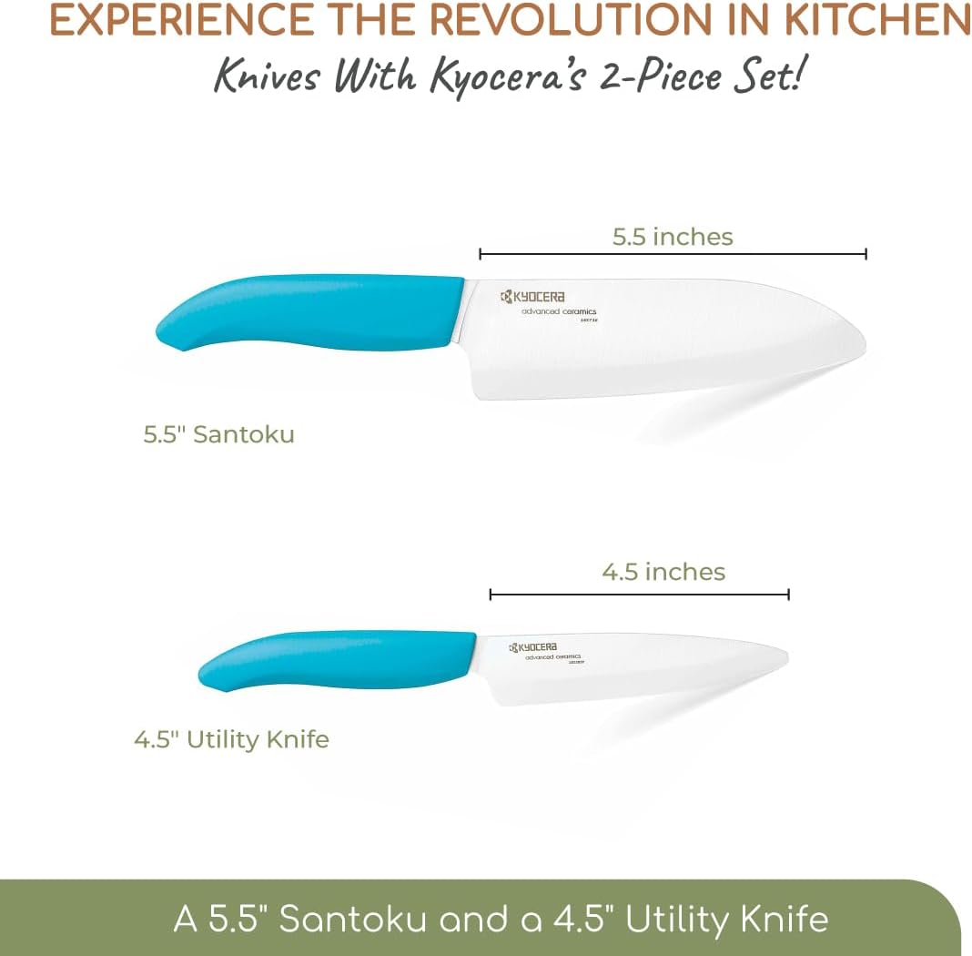 KYOCERA Revolution 2-Pc Ceramic Knife Set: 5.5” Santoku & 4.5” Utility
