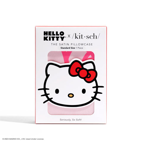 Kitsch x Hello Kitty (Pink Kitty Faces) - Satin Pillowcase with Zipper for Hair and Skin, Softer Than Silk Pillow Case, Cooling Pillow Cover, Machine Washable, Queen/Standard (19x26)