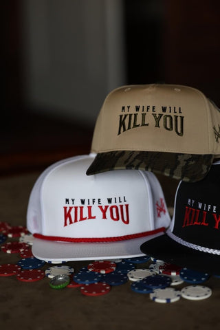 The Mad Hatter, Men & Women’s Trucker Hat, Premium Embroidered Adjustable Snapback for Everyday Wear, My Wife Will Kill You