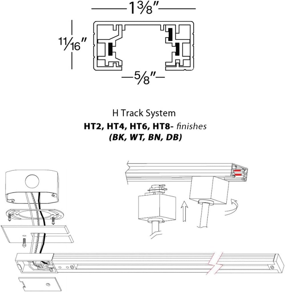 WAC Lighting, H Track 6FT Single Circuit 120V with 2 Endcaps in Black