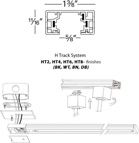 WAC Lighting, H Track 6FT Single Circuit 120V with 2 Endcaps in Black