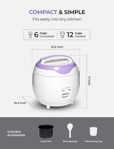 CUCKOO Rice Cooker and Warmer, 12-Cup Cooked, White, CR-0671V