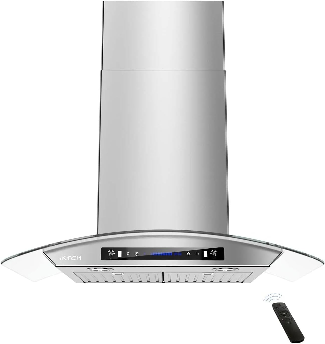 IKTCH 36-inch Wall Mount Range Hood Tempered Glass 900 CFM, Kitchen Chimney Vent Stainless Steel with Gesture Sensing & Touch Control Switch Panel, 2 Pcs Adjustable Lights(IKP03-36)