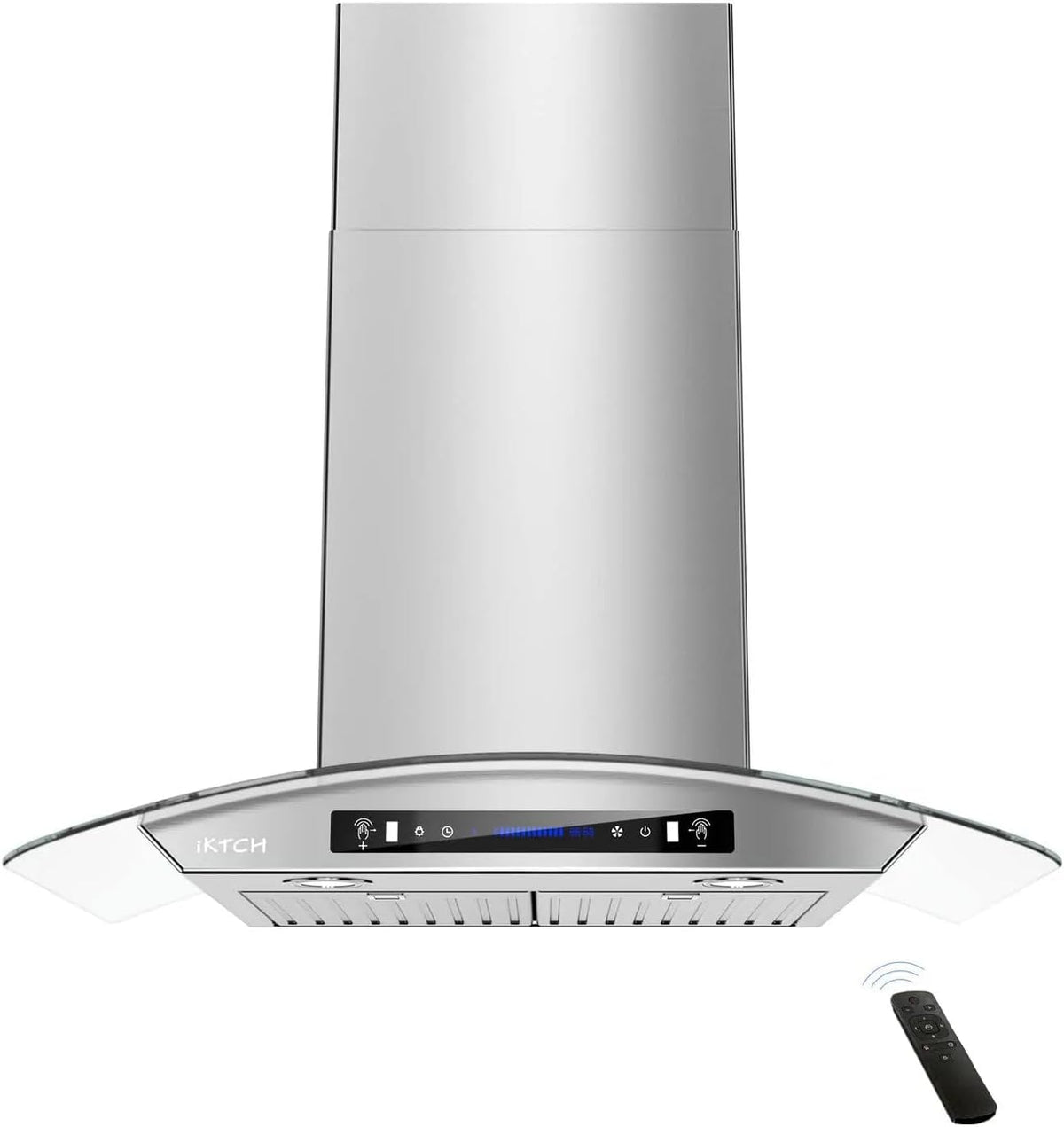 IKTCH 36-inch Wall Mount Range Hood Tempered Glass 900 CFM, Kitchen Chimney Vent Stainless Steel with Gesture Sensing & Touch Control Switch Panel, 2 Pcs Adjustable Lights(IKP03-36)