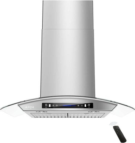 IKTCH 36-inch Wall Mount Range Hood Tempered Glass 900 CFM, Kitchen Chimney Vent Stainless Steel with Gesture Sensing & Touch Control Switch Panel, 2 Pcs Adjustable Lights(IKP03-36)