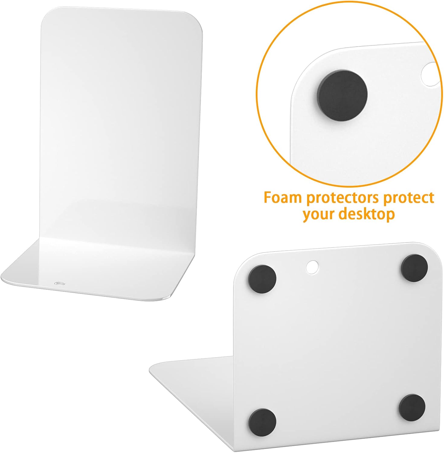 VFINE Bookends 3 Pairs, White Metal Book Ends, Bookends for Shelves, Book Stopper for Heavy Books, Book Dividers for Home Office