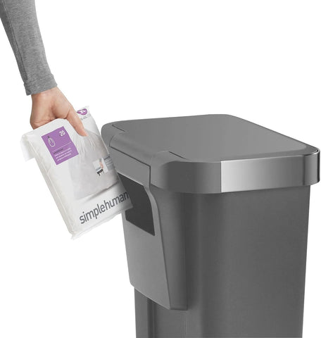 simplehuman 45 Liter / 12 Gallon Rectangular Kitchen Step Trash Can with Soft-Close Lid, Grey Plastic