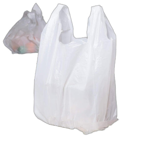 Carry-Out Plastic Bag-White Plain T-Shirt Bag 11.5"x6.5"x21.5" 15Mic (White, 1000/Case)