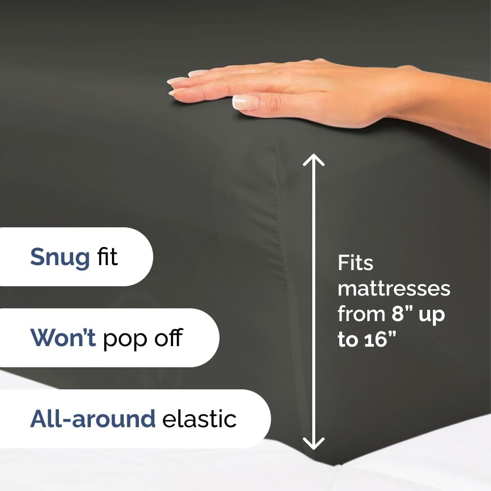King Size 4 Piece Sheet Set - Comfy Breathable & Cooling Sheets - Charcoal