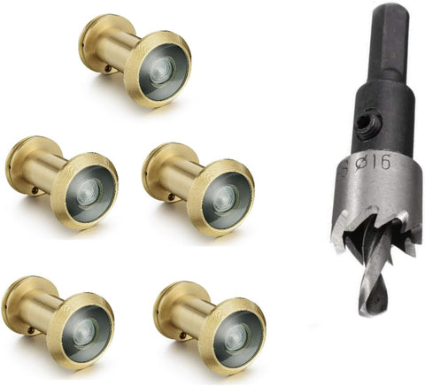TOGU 10PCS of 220-degree Solid Brass Peep Holes for Door with 16mm Drill Bit, 0.63 inch Door Peephole with Privacy, Compatible with Door Thick from 1-3/8" to 2-1/6", Antique Bronze Finish
