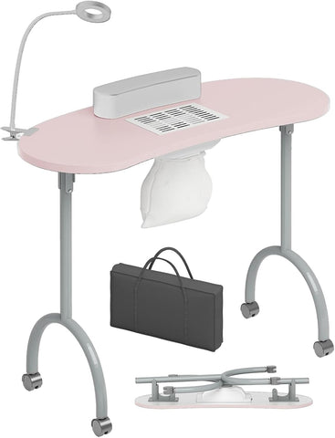 TABU Portable & Foldable Manicure Nail Table, Pink