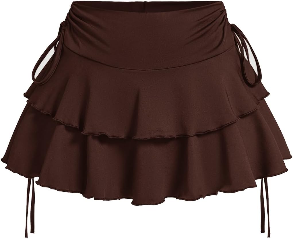 OYOANGLE Women's Plus Size High Waisted Y2K A Line Ruffle Skorts Mini Skirt