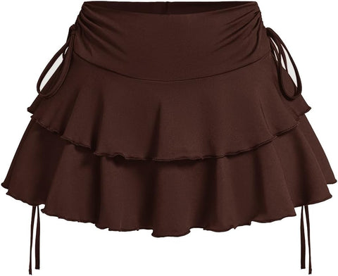 OYOANGLE Women's Plus Size High Waisted Y2K A Line Ruffle Skorts Mini Skirt